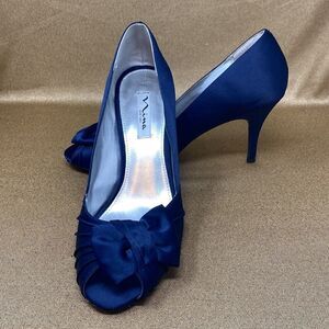 Nina New York Blue Satin Peep Toe Heels